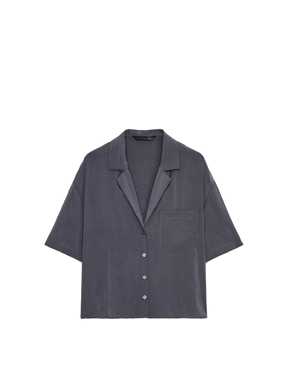 Zara Women's Charcoal Button-Down Short-Sleeve Shirt